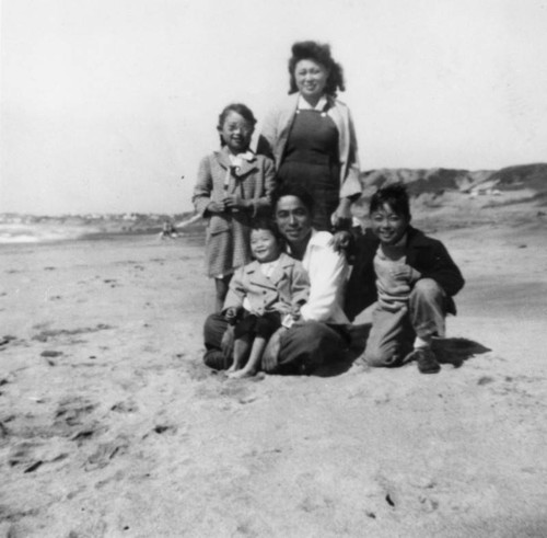 Japanese American family at the beach