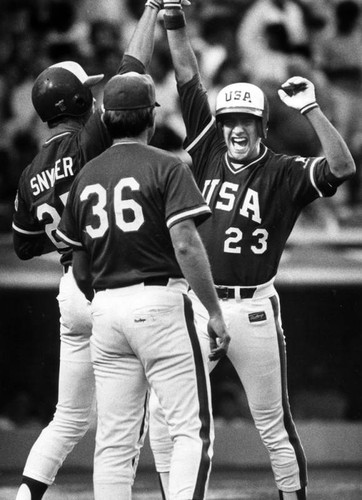 Will Clark celebrates his homerun