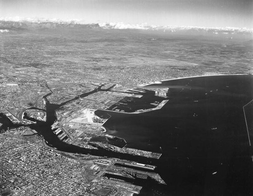 Aerial view of Long Beach, Port of Long Beach, San Pedro, looking northeast