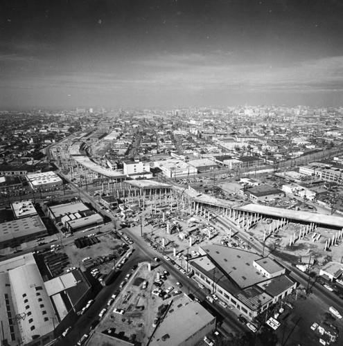 Aerial view of freeway construction