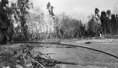 Railroad tracks in the flood waters