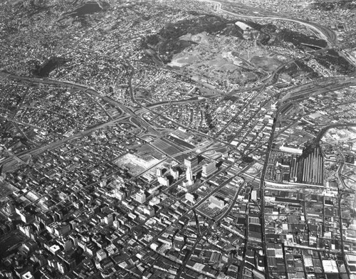 Civic Center, Alameda Street, 101 and 110 Fwys, looking northwest