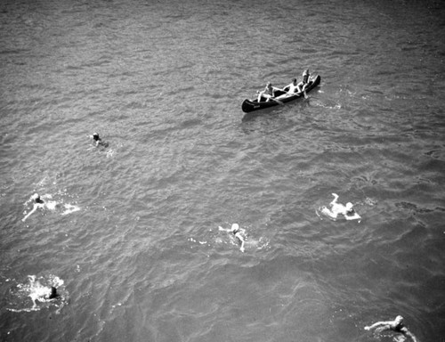 Canoes and swimmers near Catalina Island