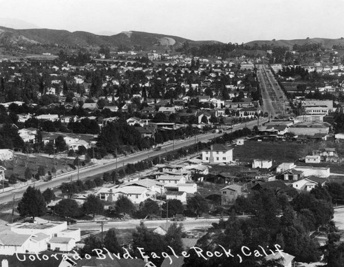 Panoramic view of Colorado Boulevard and Eagle Rock