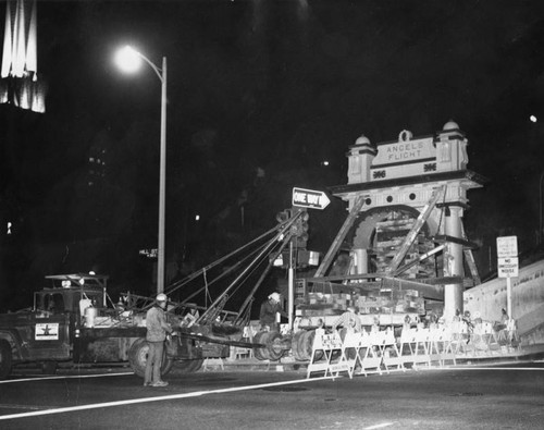 Dismantling of lower arch of Angels Flight