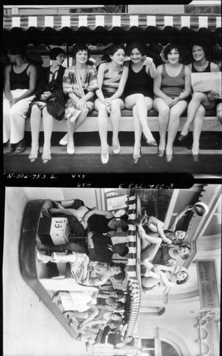 Young women riding Venice Beach tram