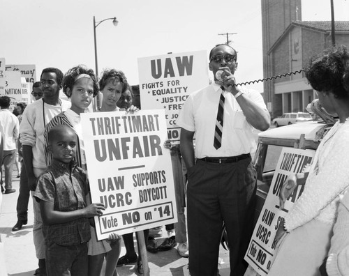 Demonstrators outside the Thriftimart