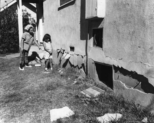 Base of house cracked by earthquake