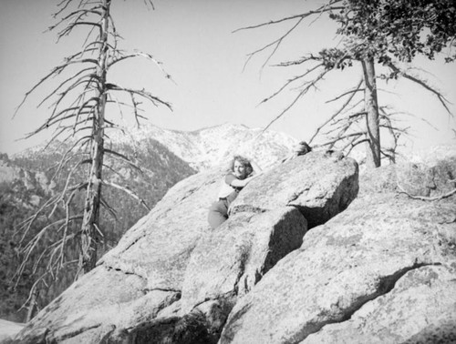 Ethel seated on a rock