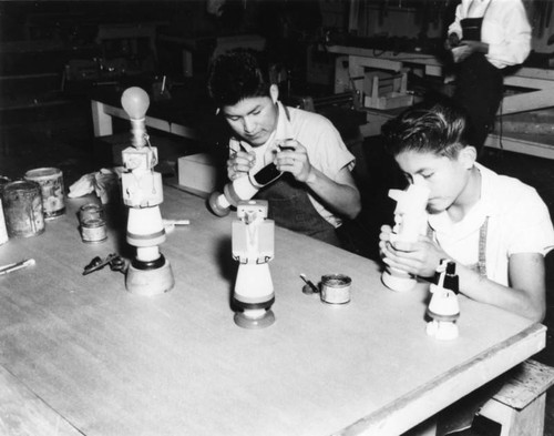 American Indian students in wood shop