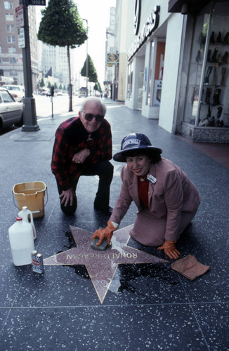 Cleaning a Walk of Fame star