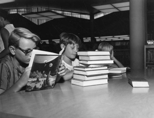 Reading in the library, Canoga Park Branch