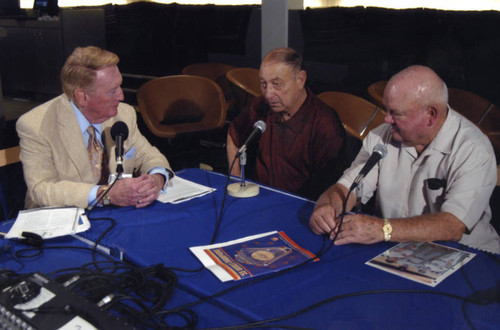 Vin Scully interviewing at Dodger stadium