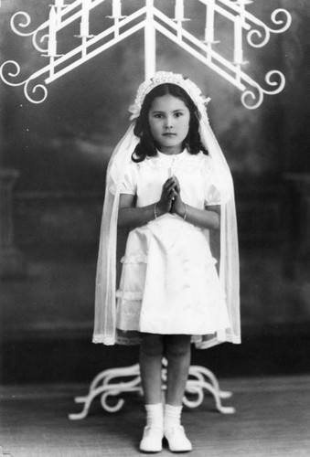 Girl in first communion portrait