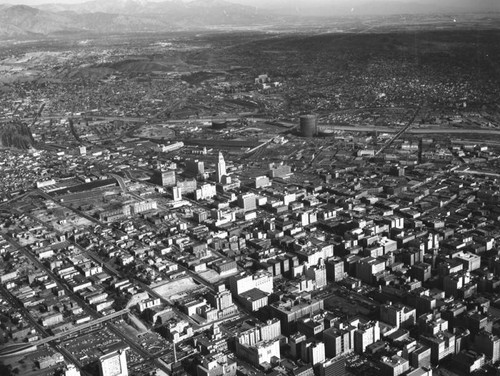 Aerial view of Civic Center, looking northeast