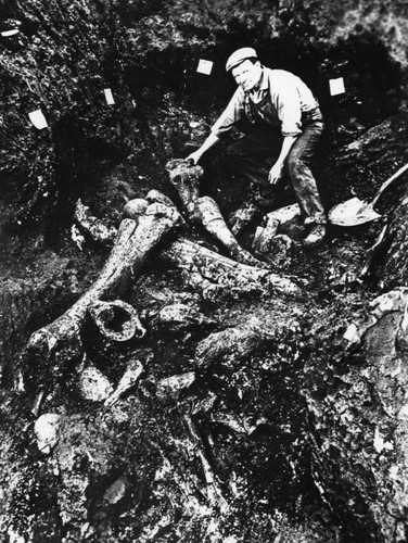 Man with huge bones in tar pit