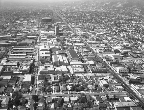 Aerial view of Hollywood, looking west