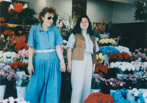 Mother and daughter in a florist shop