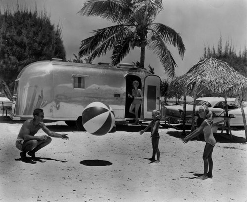 Beach camping in trailer