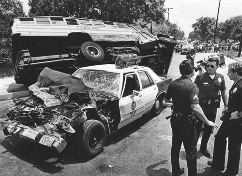 School bus and LAPD car collide