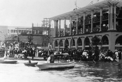 Boats in the lagoon by the amphitheater in Venice