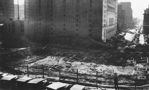 LAPL Central Library construction, foundation plotting