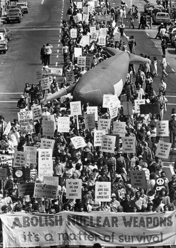 Sea of placards at a whale of a peace march