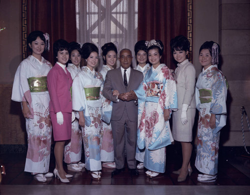 Councilman Gilbert Lindsay with Nisei Week Royal Court members