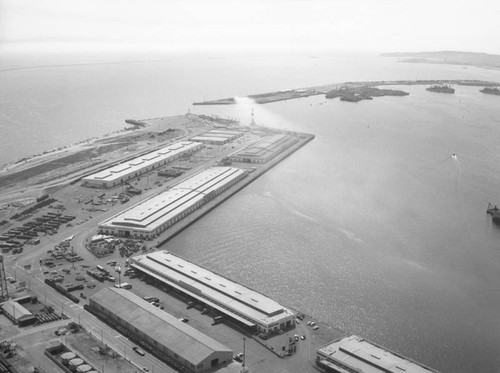 Pier "J" and Pier "F", Long Beach Harbor, looking southwest