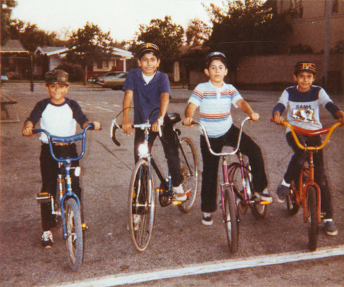 School friends on bikes