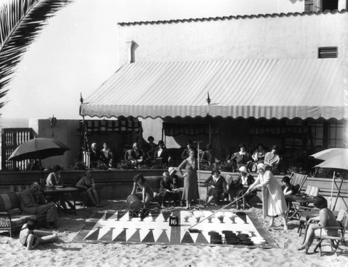 Giant backgammon game on the beach