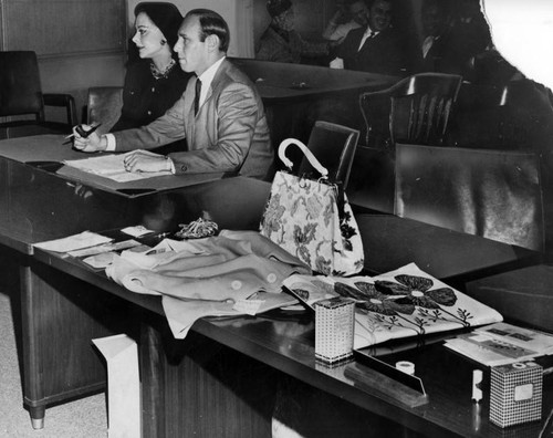 Actress Hedy Lamarr, her attorney Jordan Walk and the prosecutor's evidence