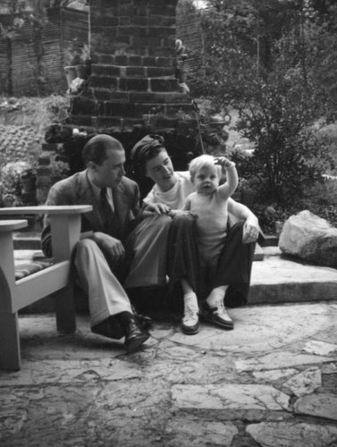 Mother and child with friend, Universal City patio