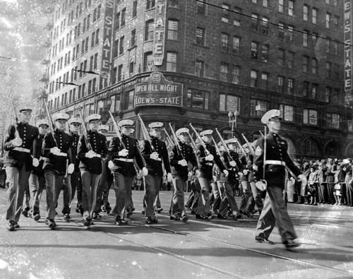 U.S. Marine Corp marches in Armistice Day parade