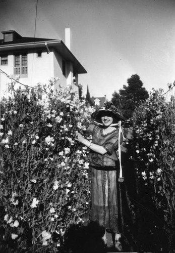 Woman with sweet peas