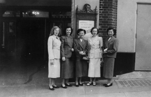 Five women in front of the Biltmore Theater