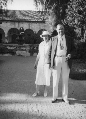 Couple at Brand park in front of the San Fernando Mission