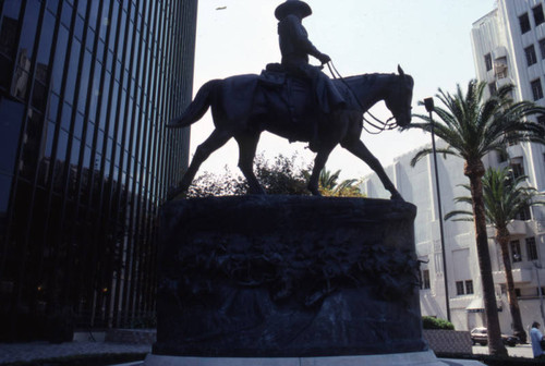 Statue outside Great Western Savings branch