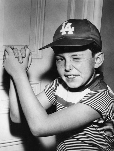 Jerry Mathers wearing Los Angeles Dodgers cap