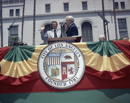 Edmund Edelman swearing in, 1973 — Calisphere