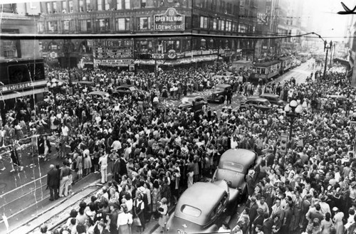 Seventh and Broadway on V-J day