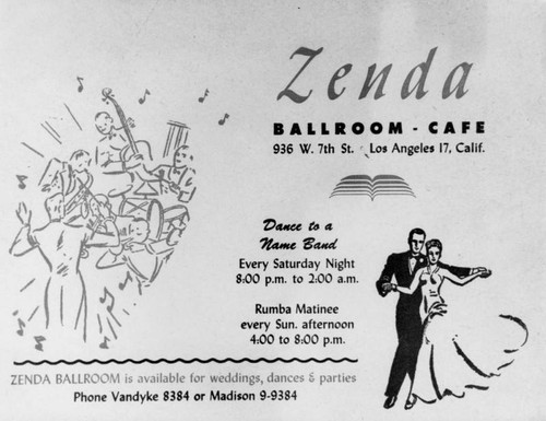 Zenda Ballroom Cafe advertisement