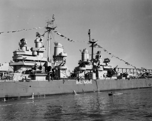 USS Baltimore at Navy Day celebration, 1945