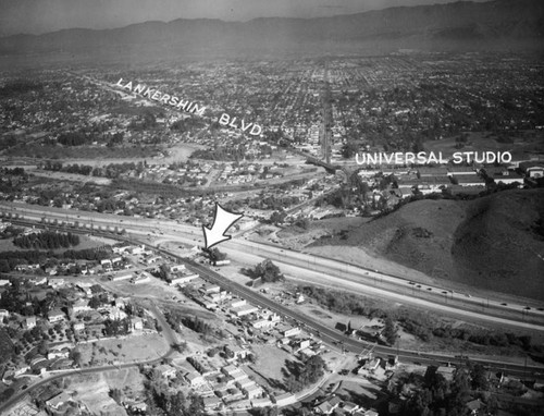 Aerial view of Hollywood Freeway extension at Lankershim