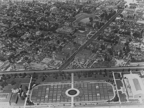 Rose gardens at Exposition Park, aerial