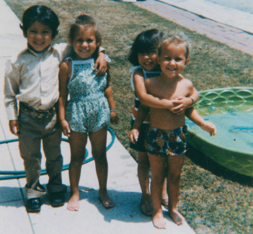 Children by a small pool