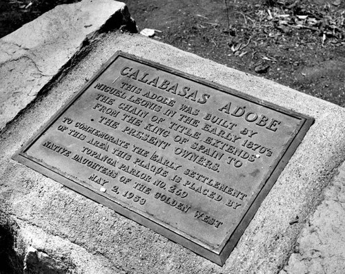 Plaque describing Calabasas Adobe