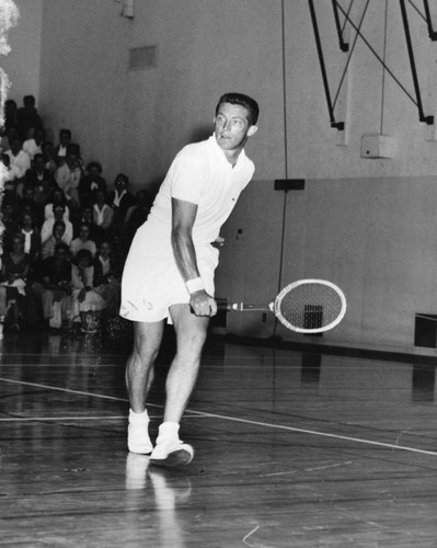 Tony Trabert in action at North Hollywood High School Gymnasium