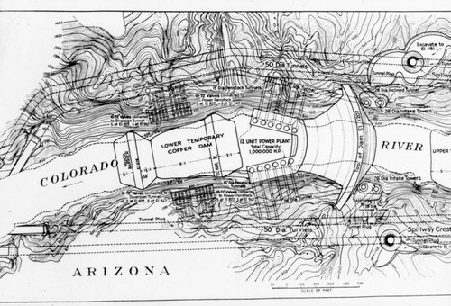 Drawing of plans for Hoover Dam