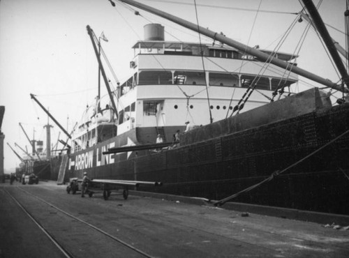 L. A. Harbor, loading pipe on the Edwin Christianson